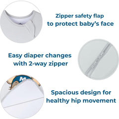 YumiBabe Sleep Sack hip-healthy fit supports natural leg movement.