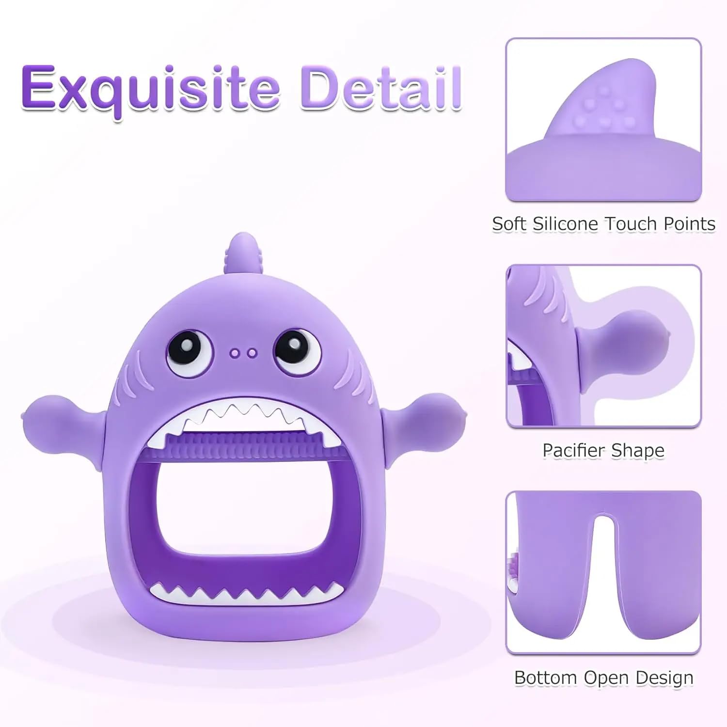 Yummy Baby silicone shark teether mitten in purple aids teething and easy cleaning