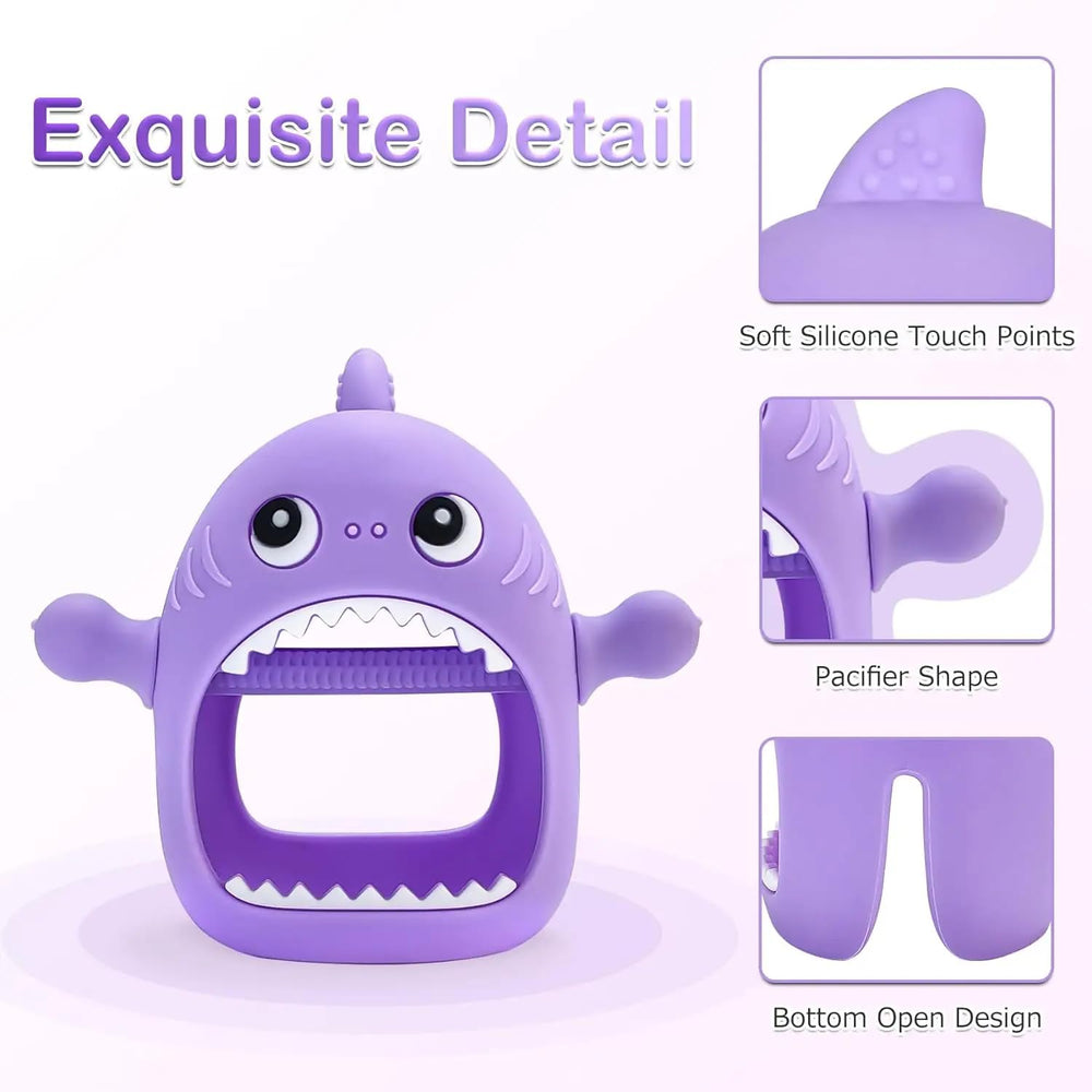 Yummy Baby silicone shark teether mitten in purple aids teething and easy cleaning