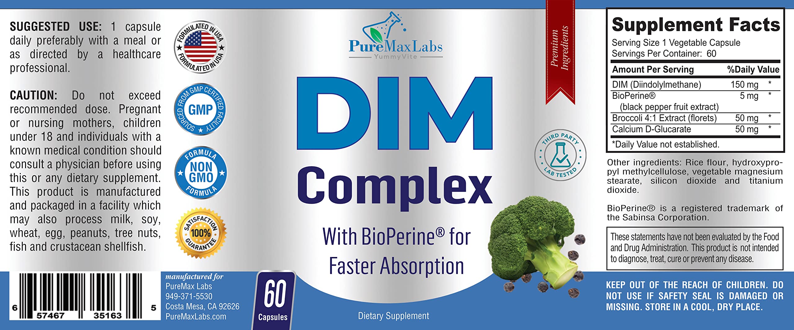 YUMMYVITE DIM broccoli extract ingredient note suggesting natural detox support.