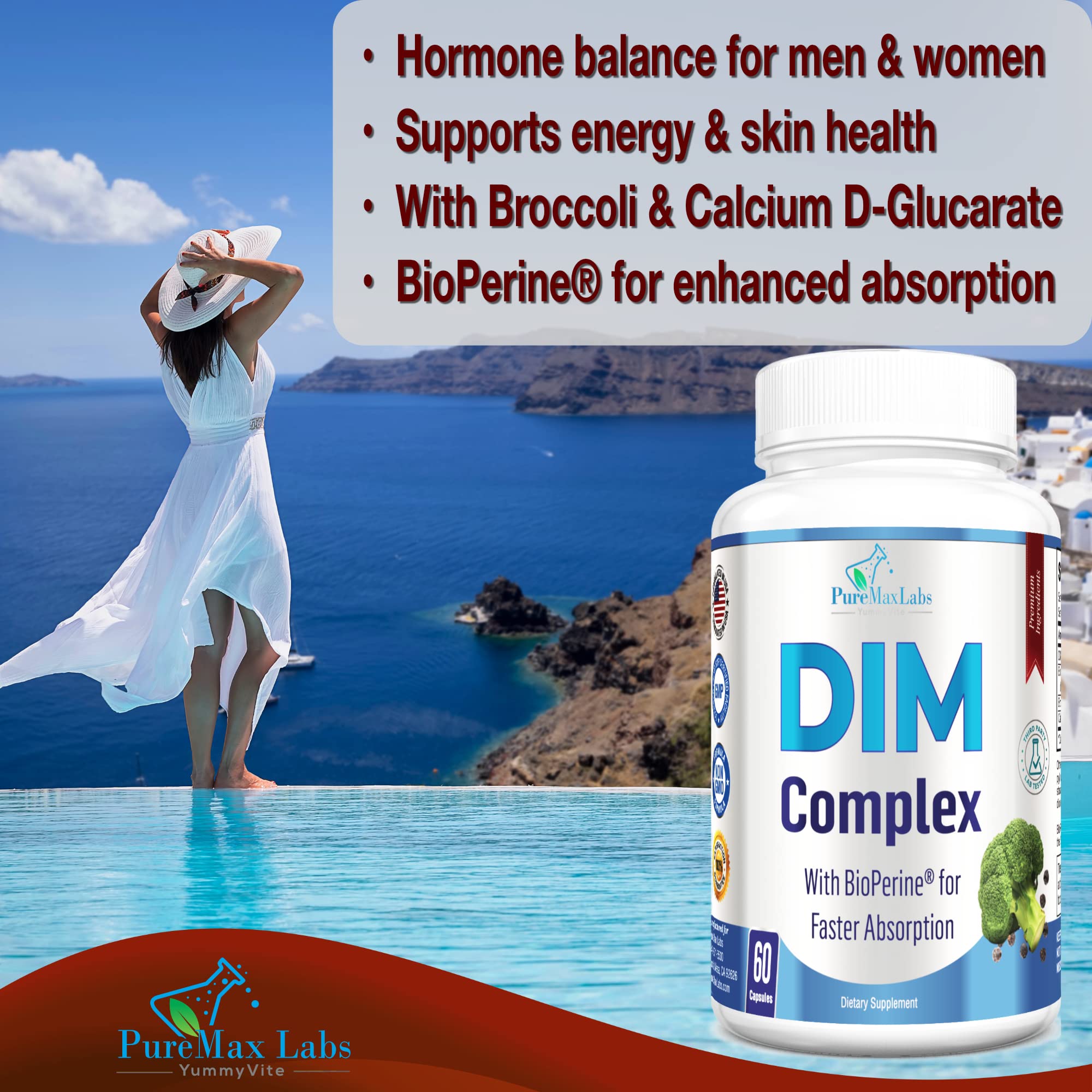 YUMMYVITE DIM label on bottle highlighting DIM and absorption support.