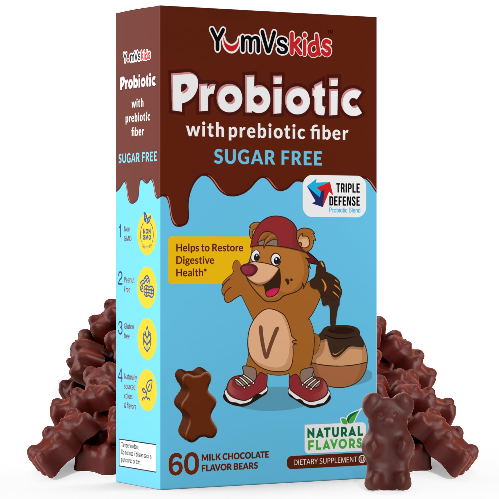 YUM-V'S Kids Probiotics chocolate bears packaging for daily use