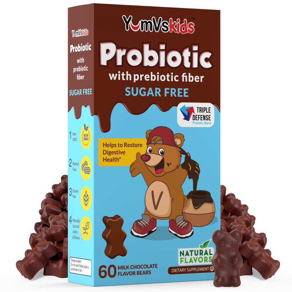 YUM-V'S Kids Probiotics chocolate bears packaging for daily use