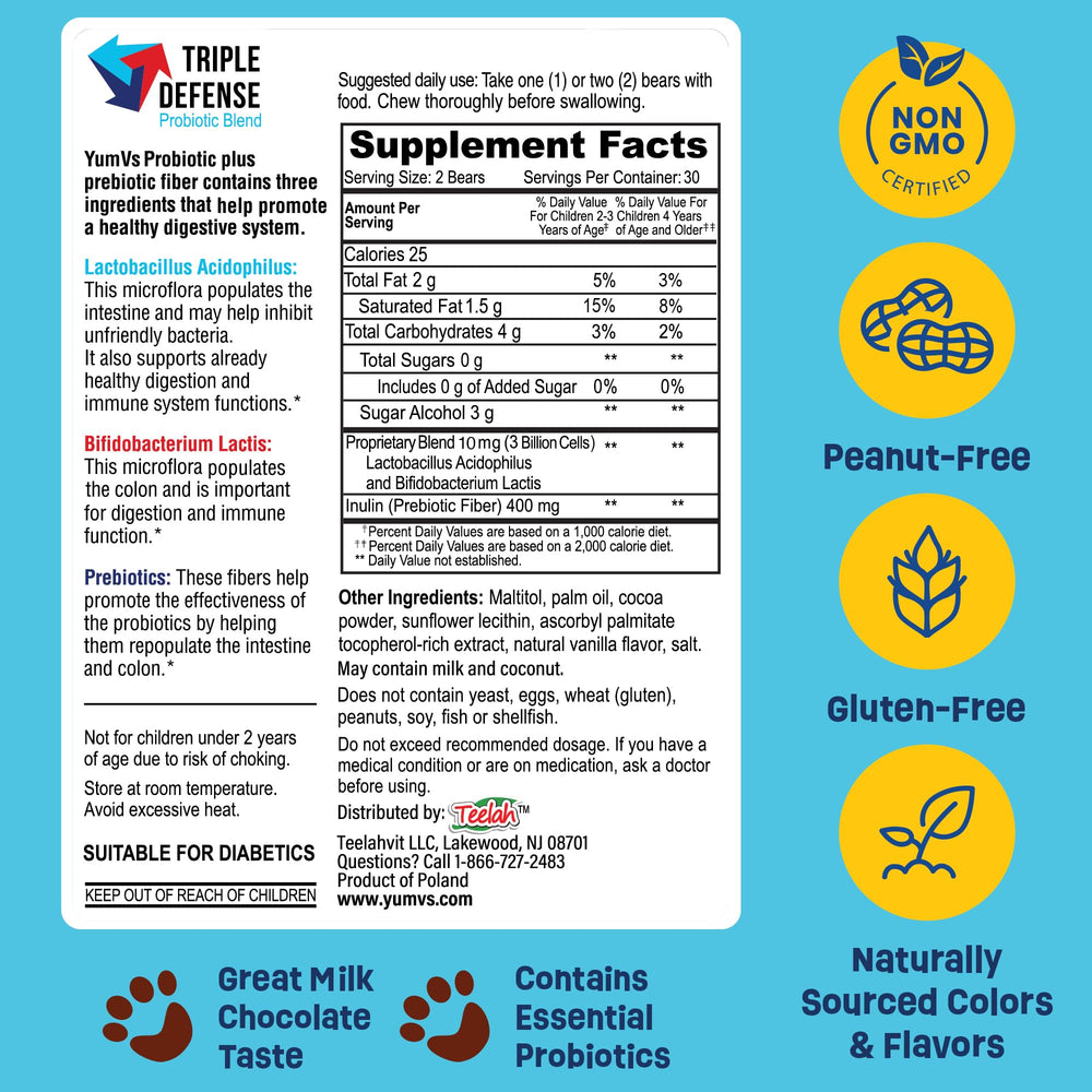 Non-GMO peanut-free gluten-free chocolate probiotic for kids