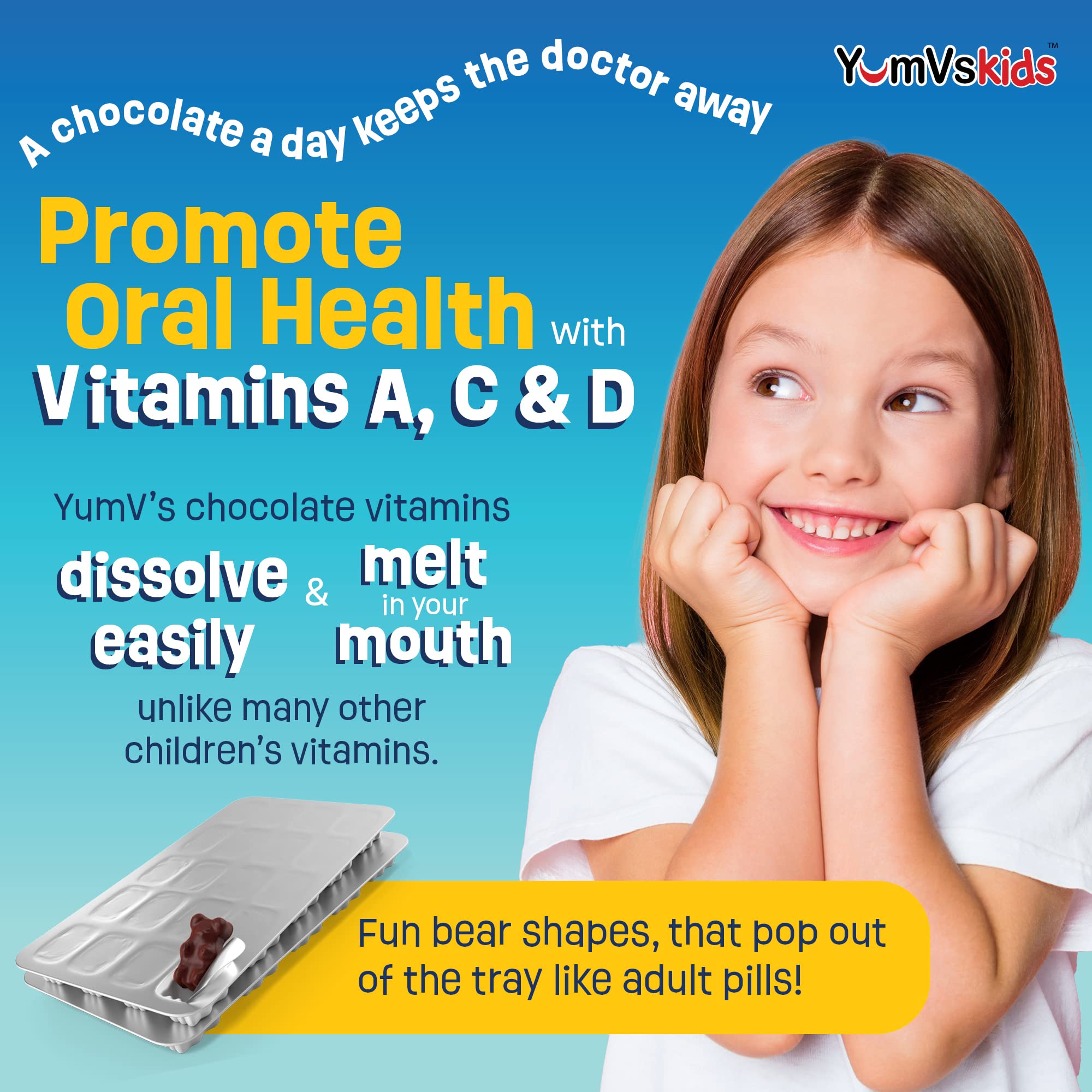 YUM-V'S vitamin D and zinc support visible on the product label.