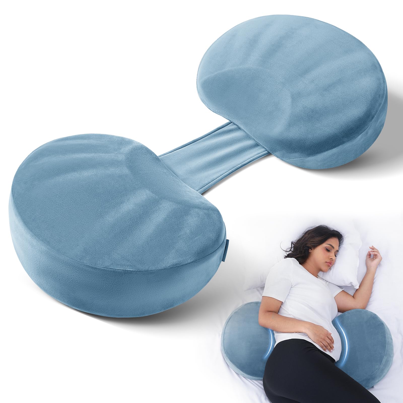Yunari navy blue pregnancy pillow blends with nursery decor.