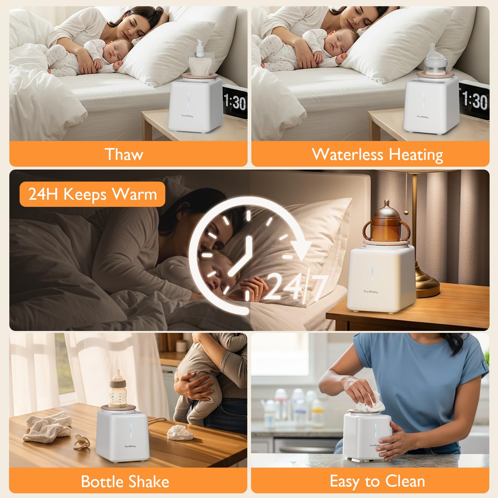 YunBaby Easy Clean waterless design simplifies maintenance with wipe-clean care.