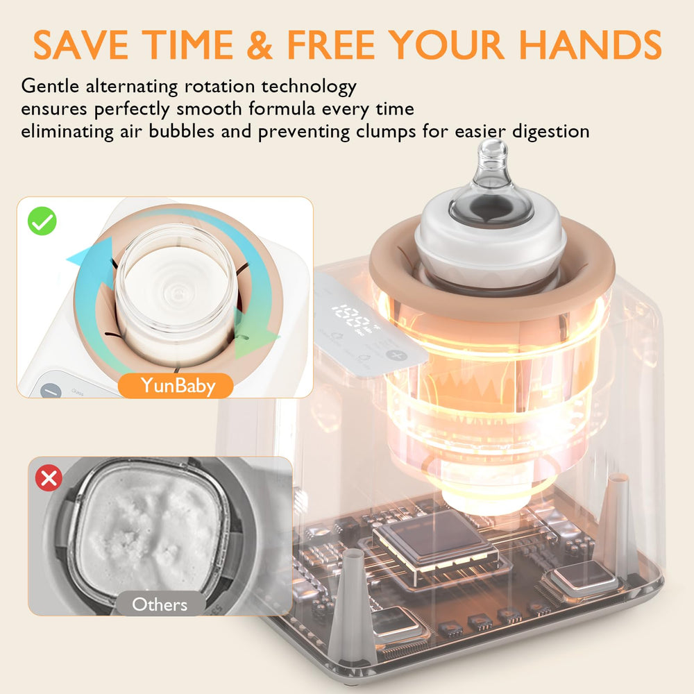 YunBaby Quiet Auto-Shutoff ensures peaceful night feedings.