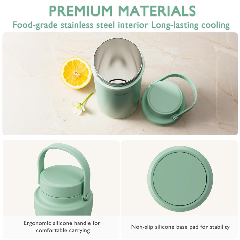 Removable cooling tube reveals a 50oz stainless steel water bottle.