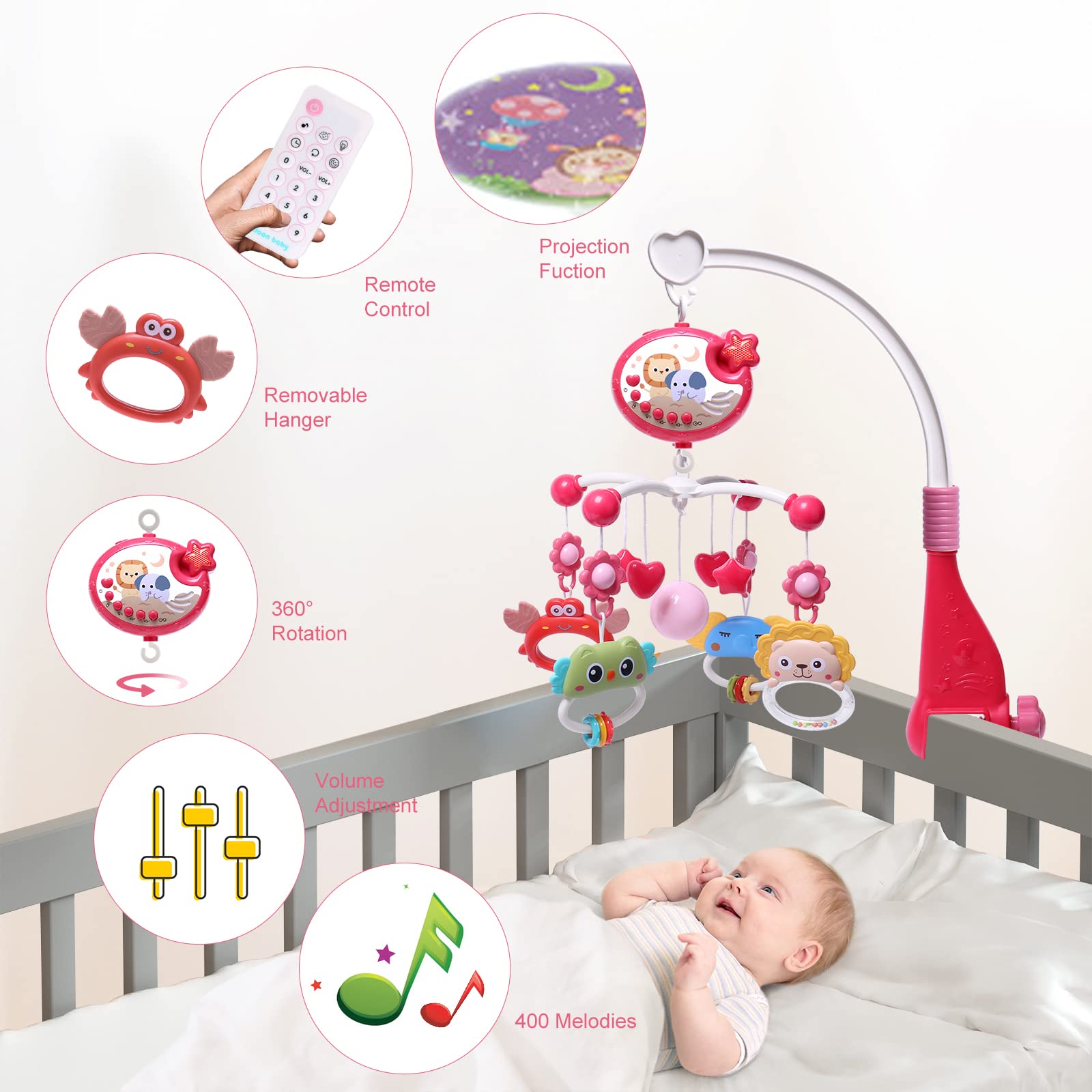 YUNGCHI red baby mobile adds visual stimulation for infants