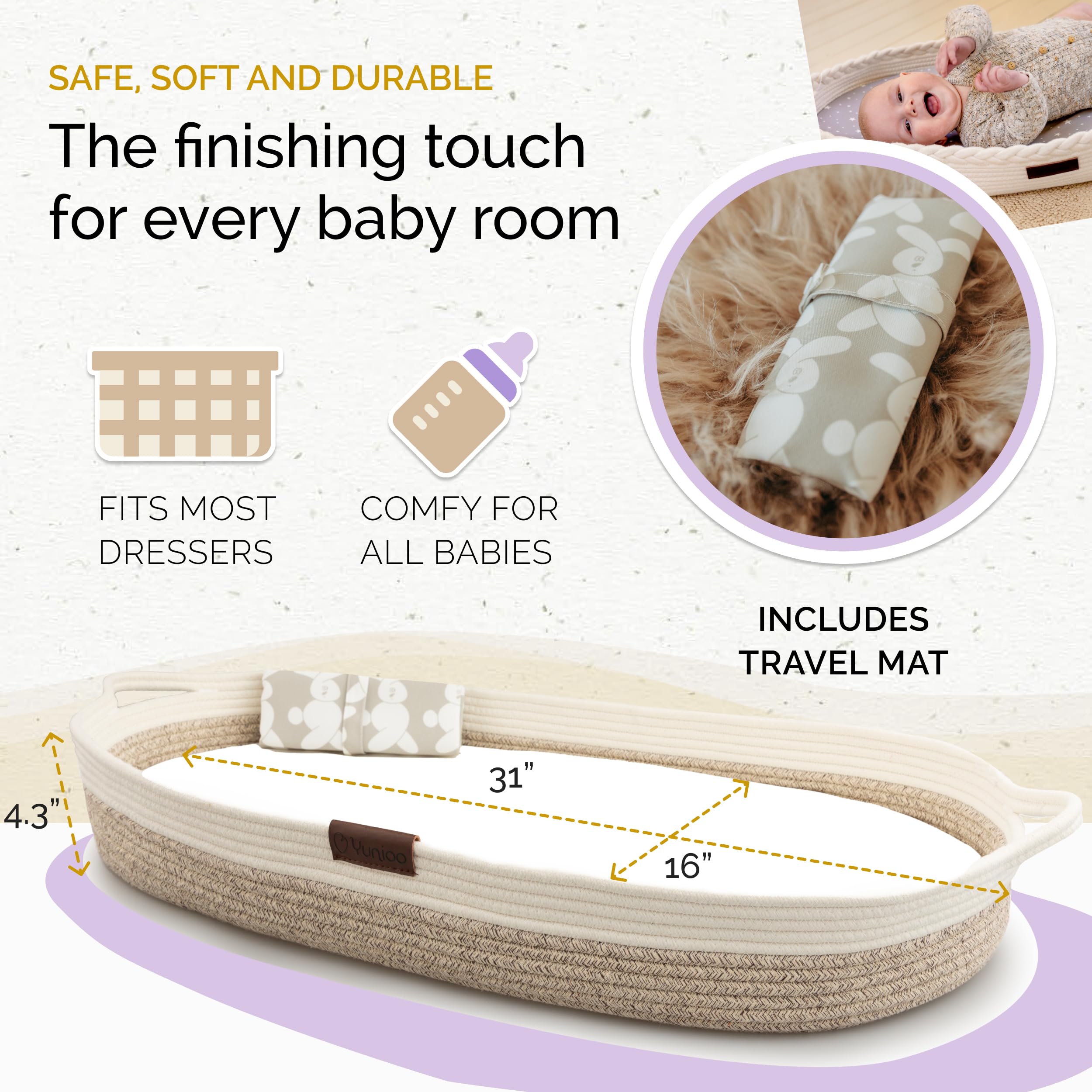 Yunioo bamboo fiber waterproof mat ideal for travel diaper changes.