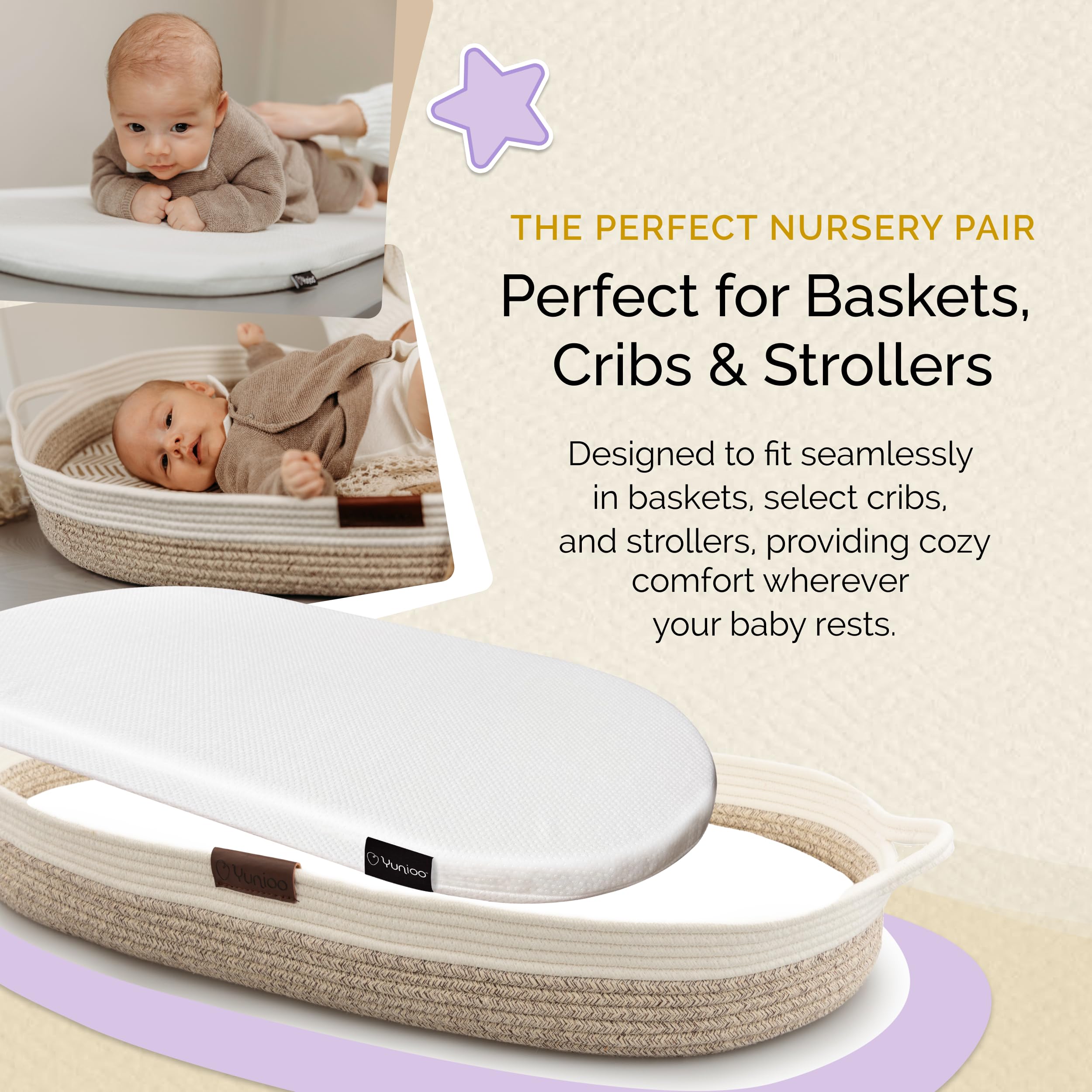Yunioo changing pad fits Moses baskets and oval bassinets securely