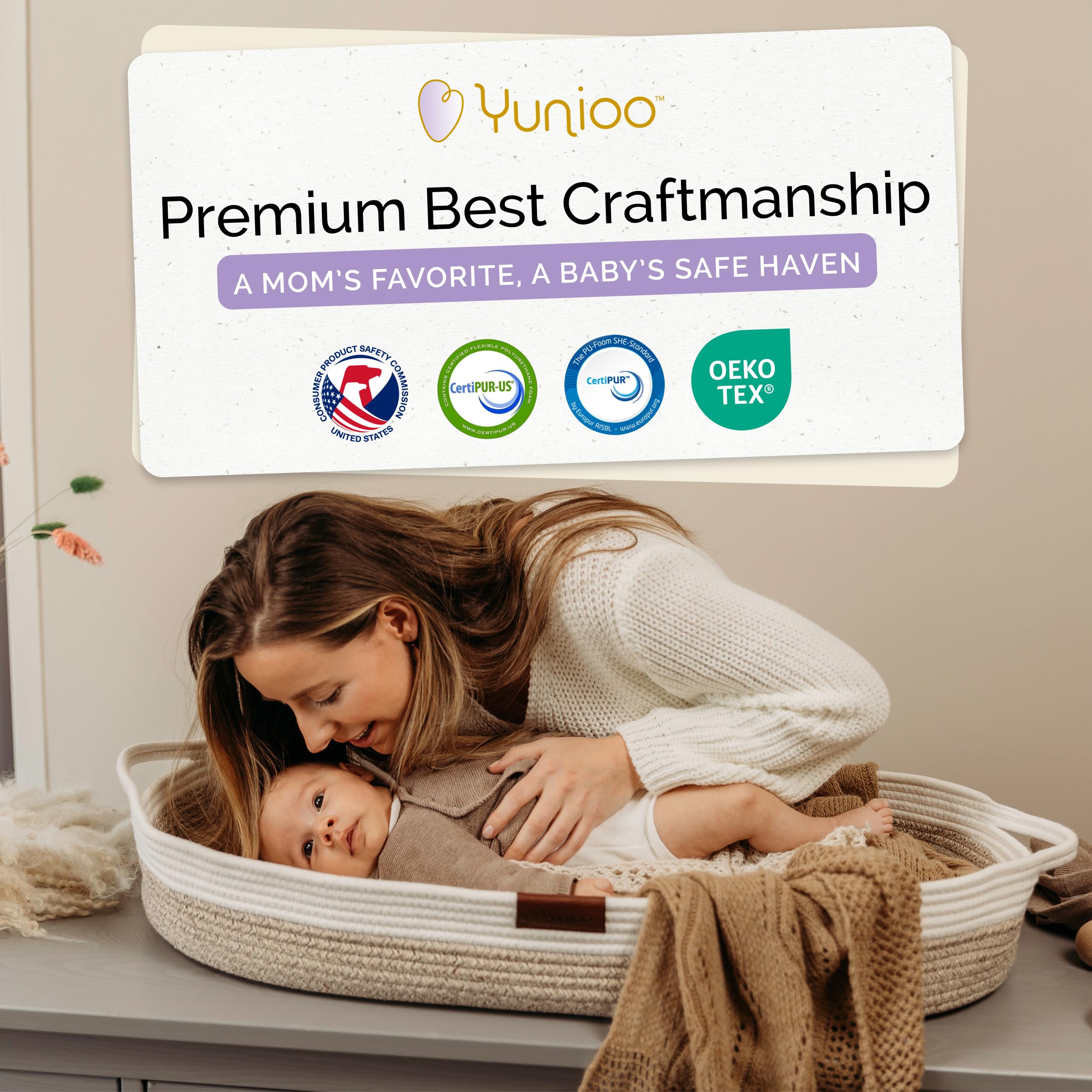 Yunioo foldable travel-changing basket for on-the-go families.