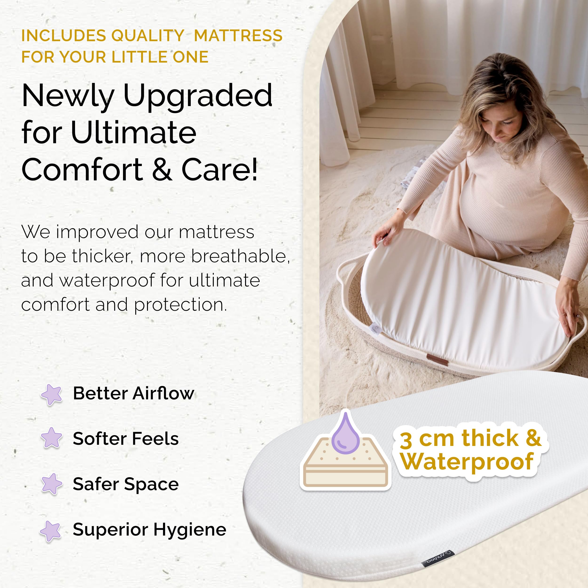 Yunioo premium mattress with ultrasoft bamboo cover for baby comfort.