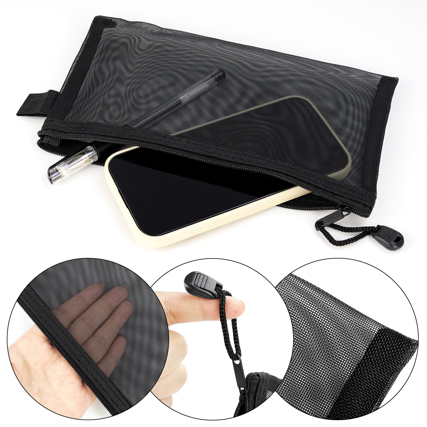 Yuntop mesh pouch highlighting transparent nylon material for quick item checks.