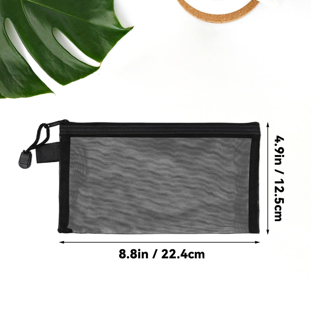 Yuntop mesh pouch in travel setup, organized with cosmetics and toiletries.