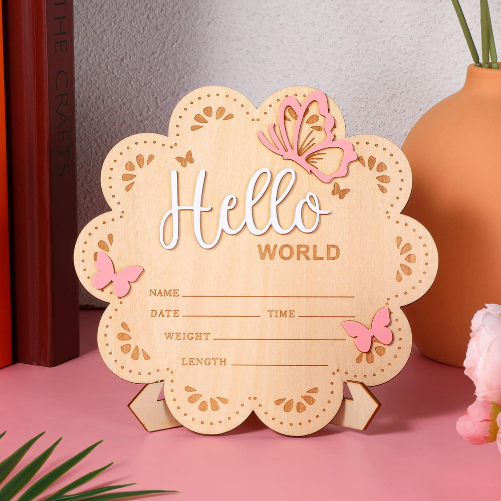 Yuomeaz Hello World sign used as hospital photo prop in nursery