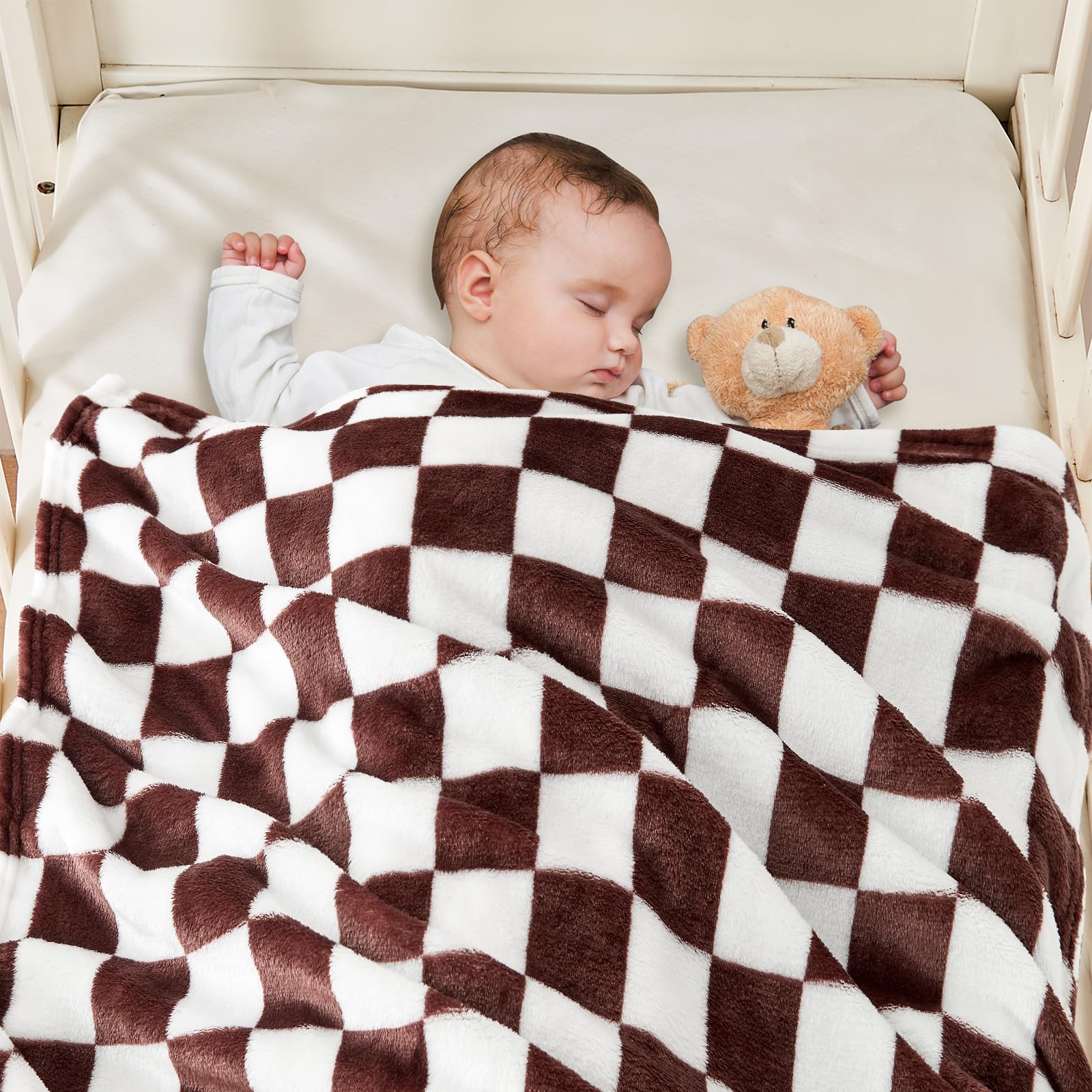 Yurhap baby blanket in stroller scene emphasizes travel-friendly warmth and easy care.