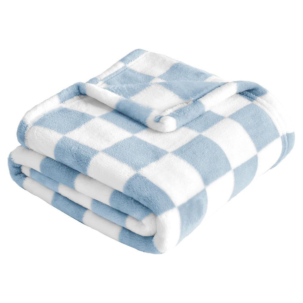 Yurhap checkered baby blanket blue fabric texture highlights softness and warmth for daily use.