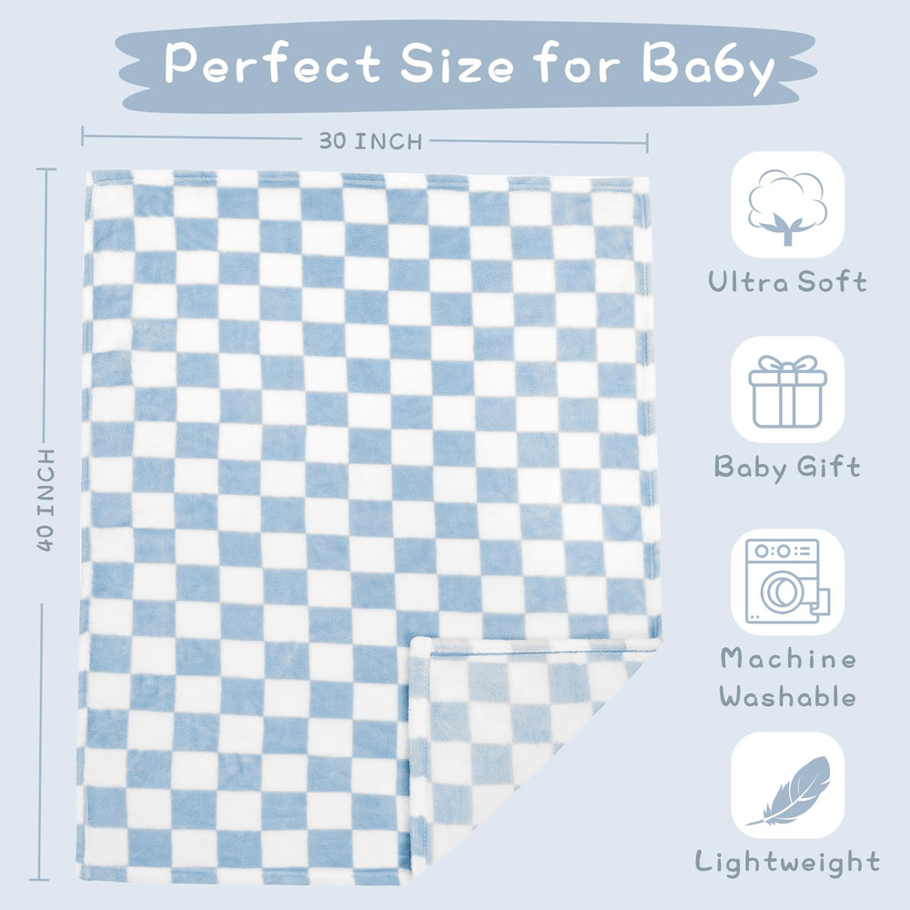 Yurhap checkered baby blanket blue gift-ready presentation targets baby shower gifting appeal.