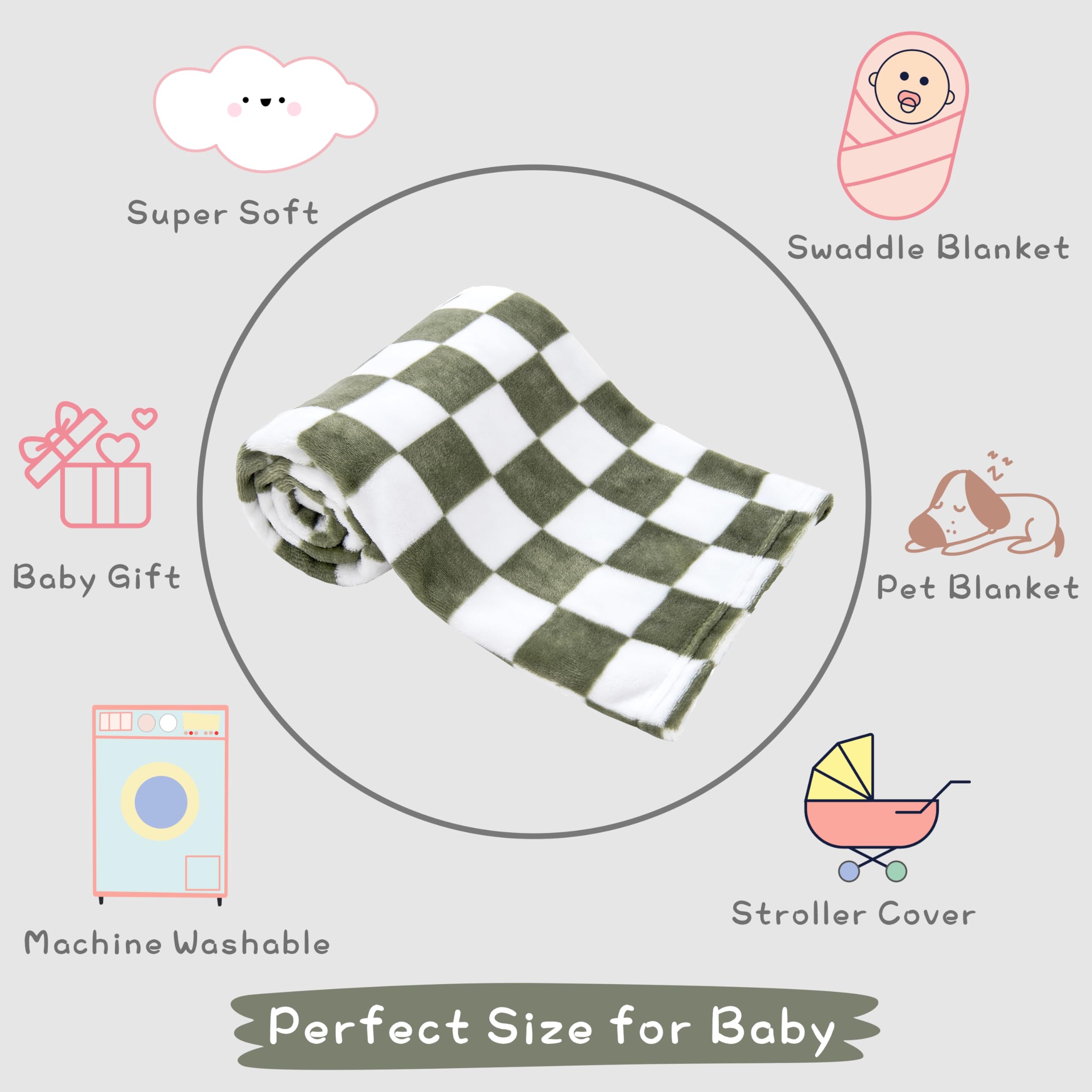 Yurhap checkered baby blanket in stroller for on-the-go warmth