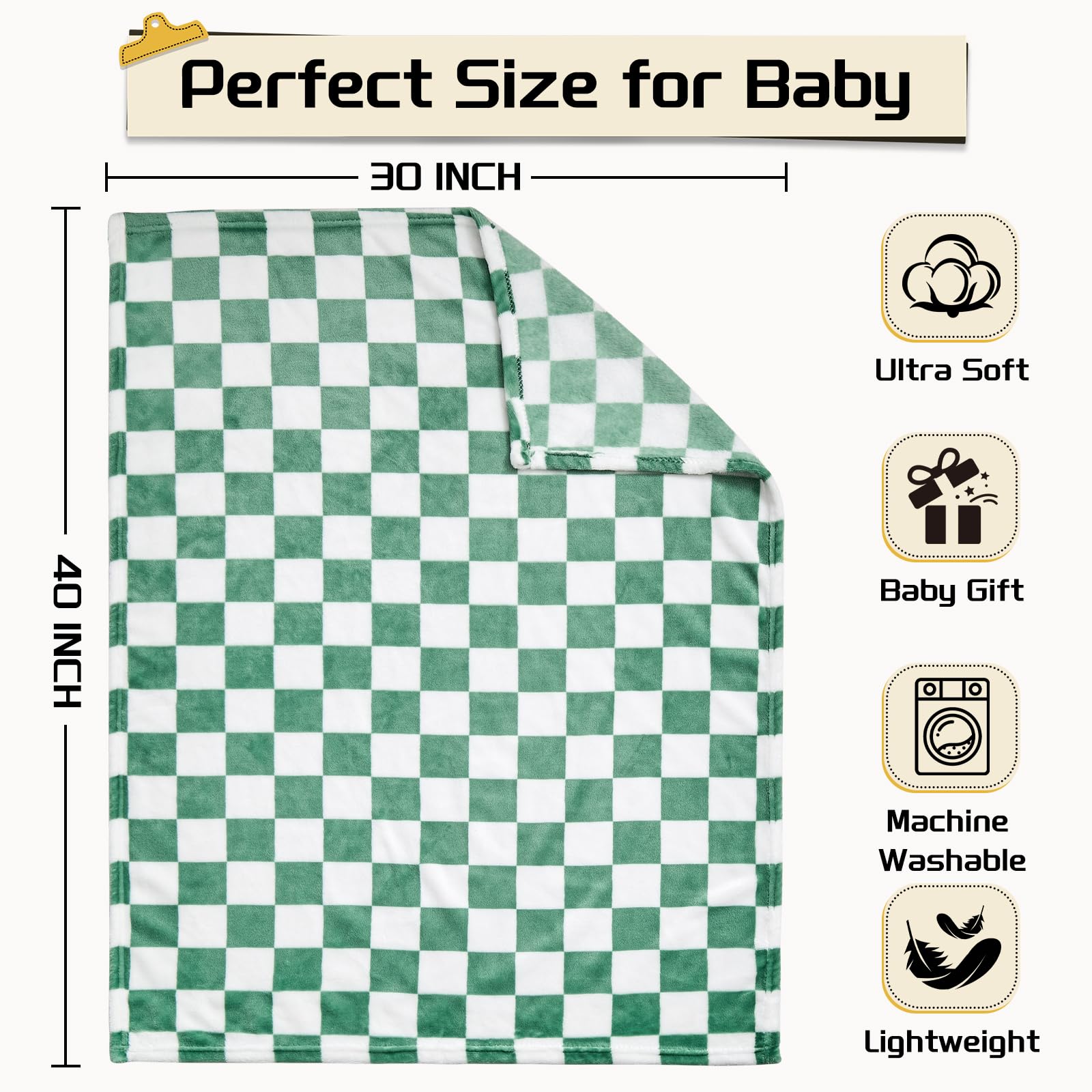 Yurhap checkered baby blanket nursery image emphasizes soft texture for cuddle.