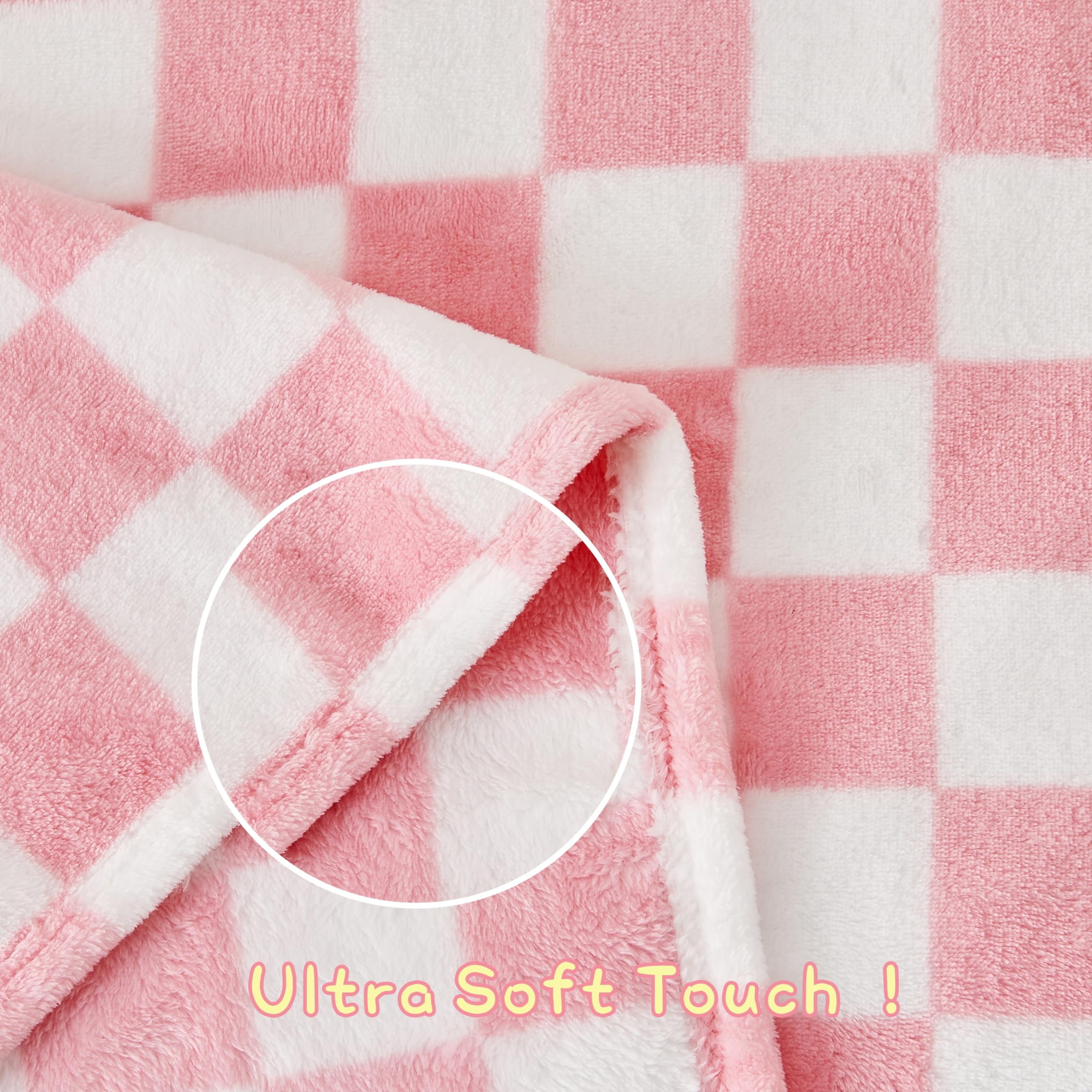 Yurhap pink checkered baby blanket swaddle-style close-up for newborn snugness.