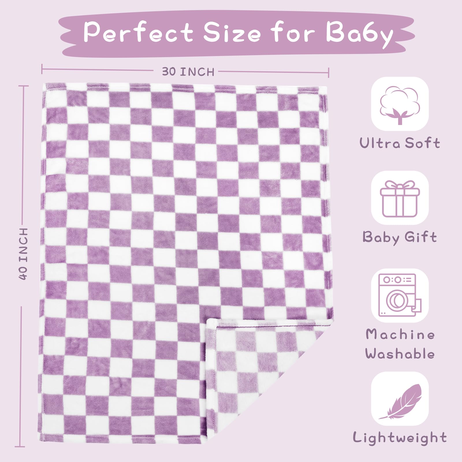 Yurhap gift-ready purple checkered blanket suitable for baby showers.