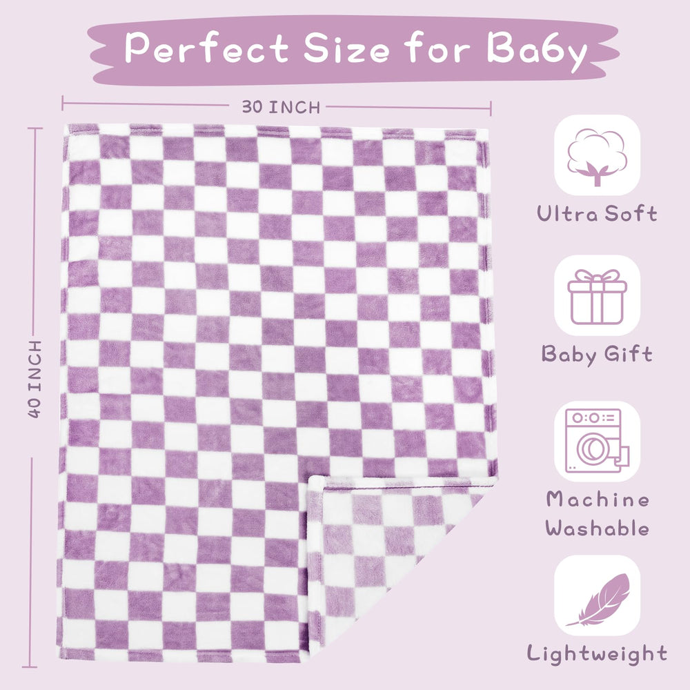 Yurhap gift-ready purple checkered blanket suitable for baby showers.