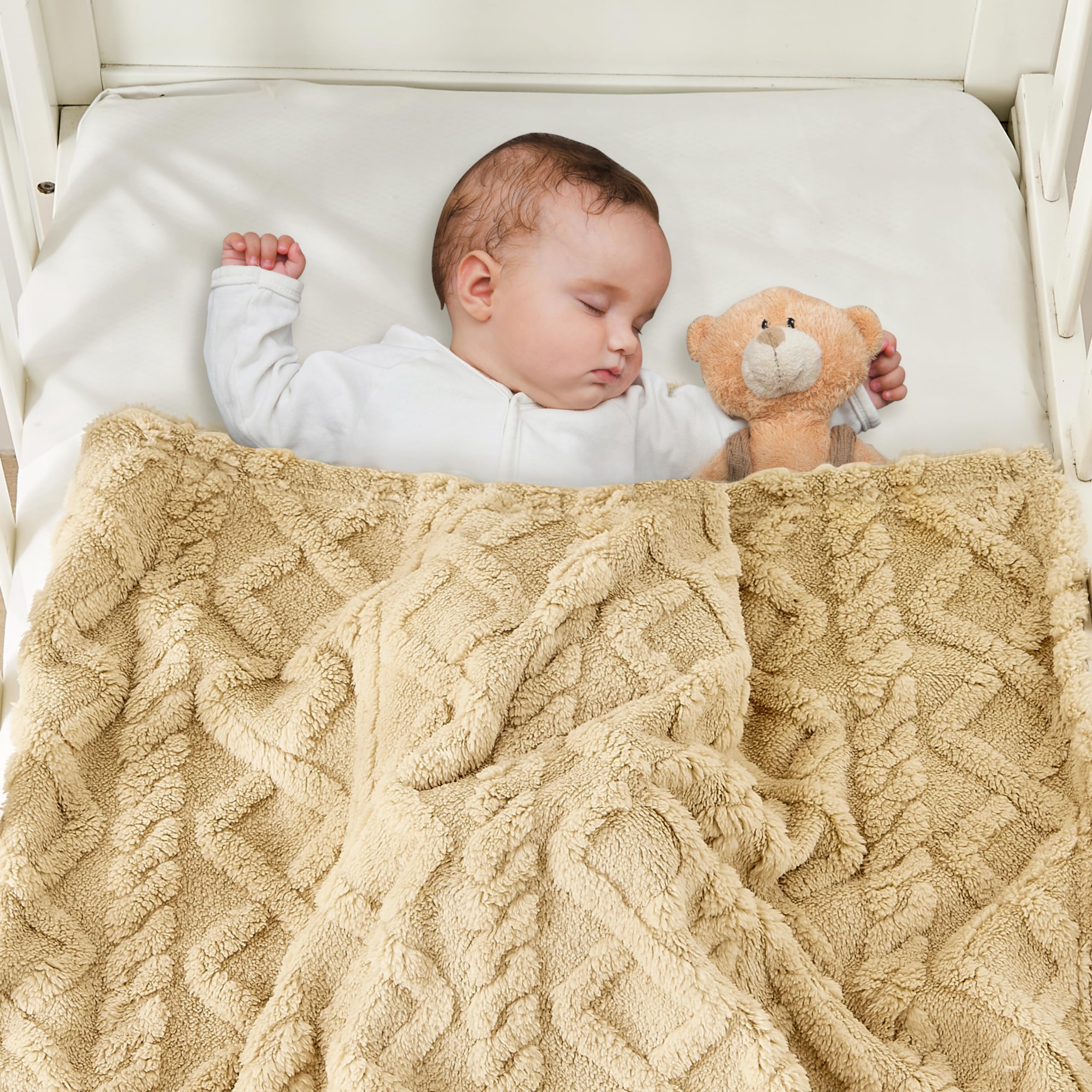 Yurhap Sherpa fleece baby blanket soft-touch close-up highlights plush, skin-friendly comfort.