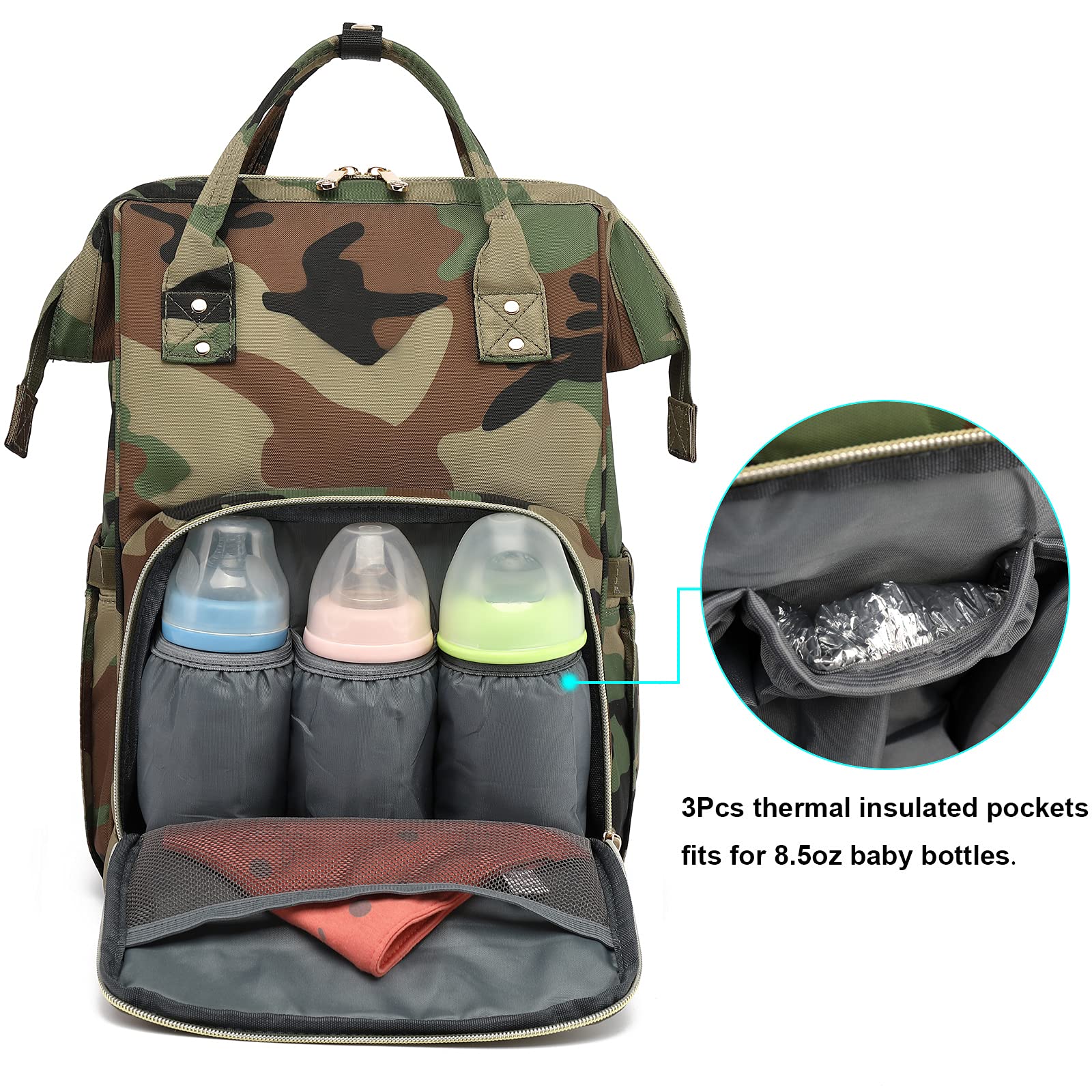 Yusudan camo diaper bag backpack top opening for quick access