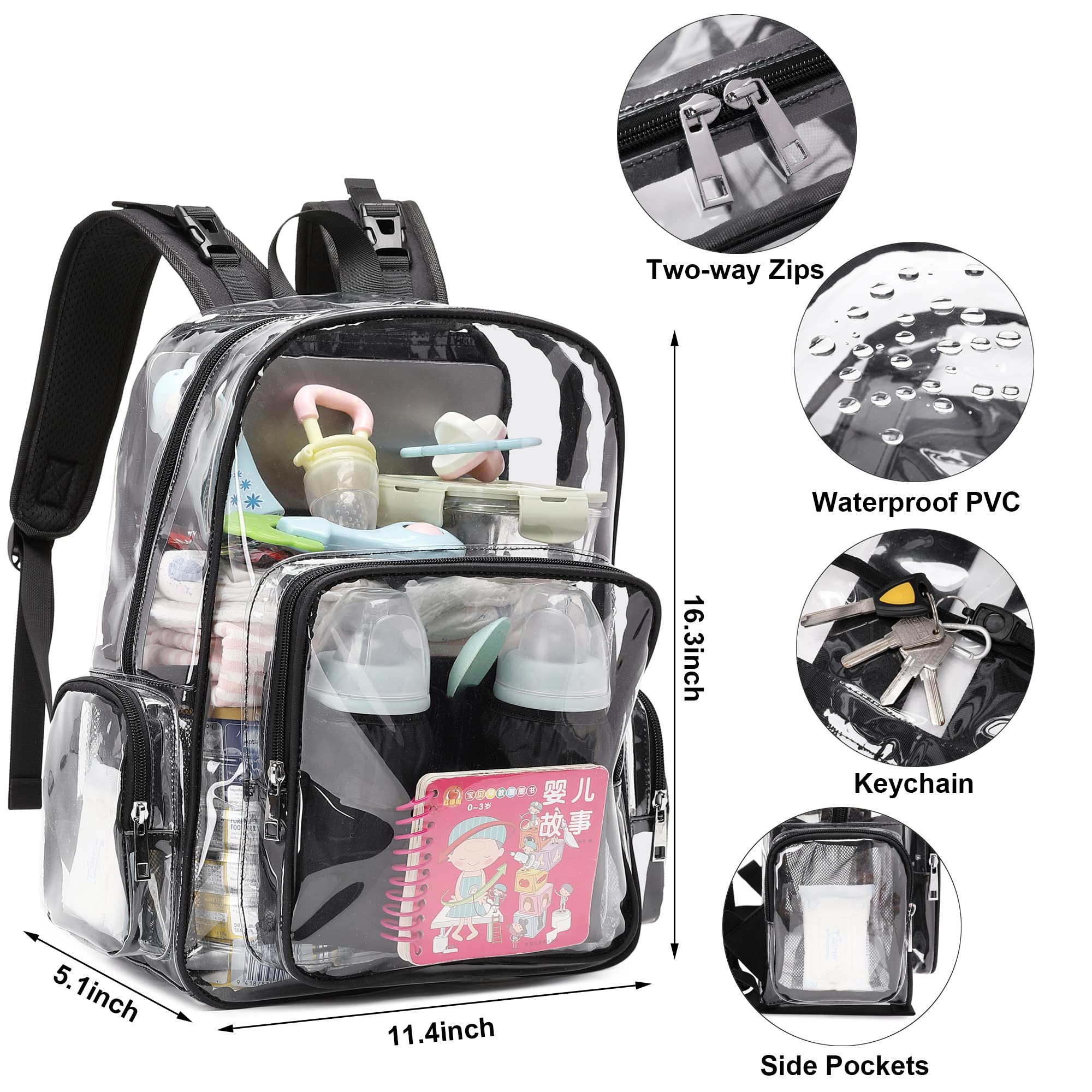 Yusudan clear diaper bag backpack adjustable straps for comfortable daily wear.