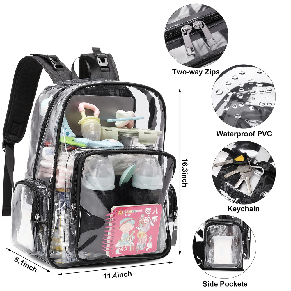 Yusudan clear diaper bag backpack adjustable straps for comfortable daily wear.