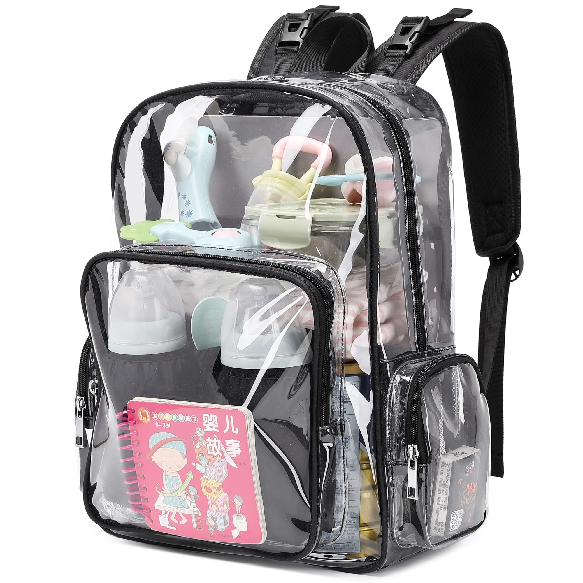 Yusudan clear diaper bag backpack with large main compartment for quick access to essentials.