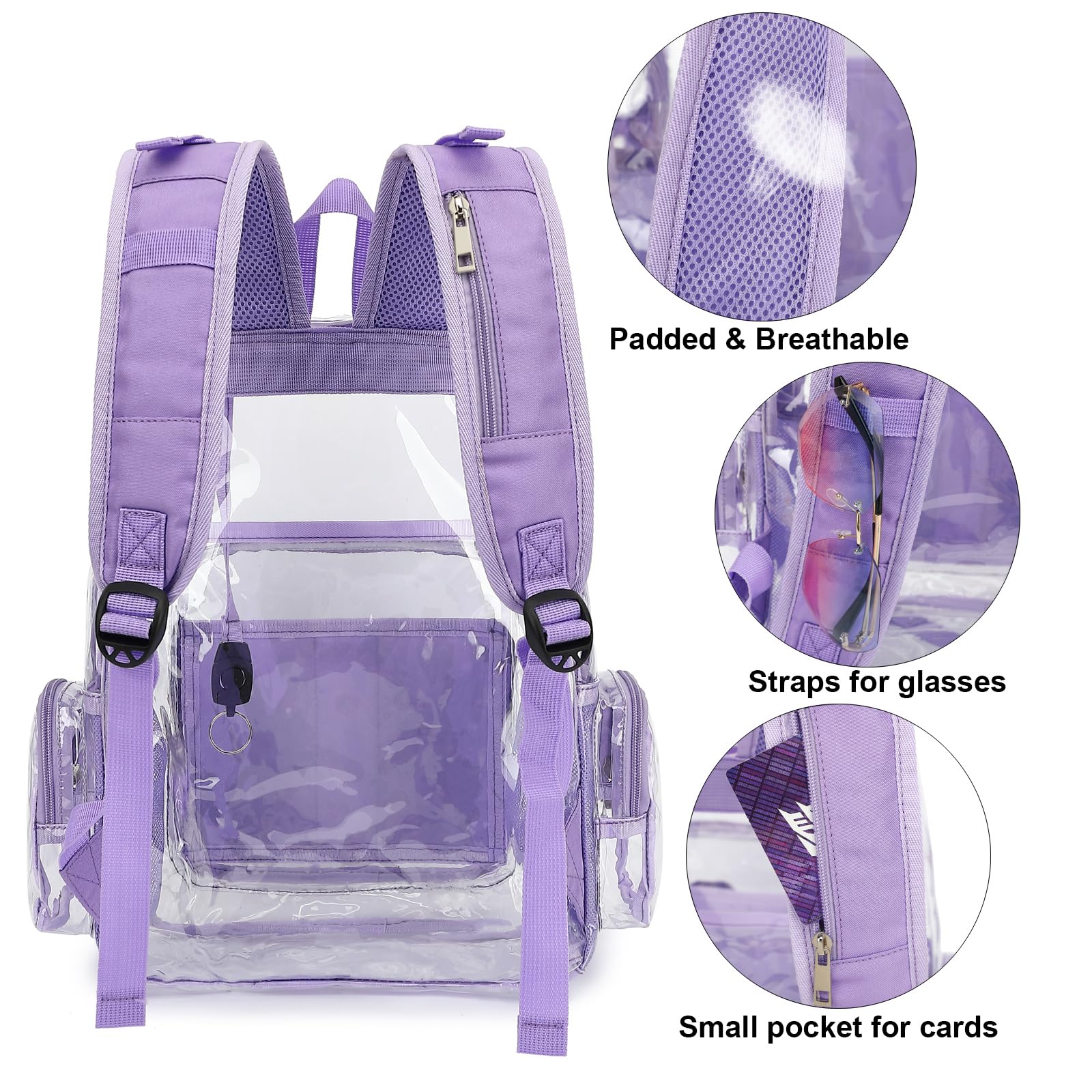 Yusudan clear diaper bag backpack lavender purple organized interior helps locate items fast.