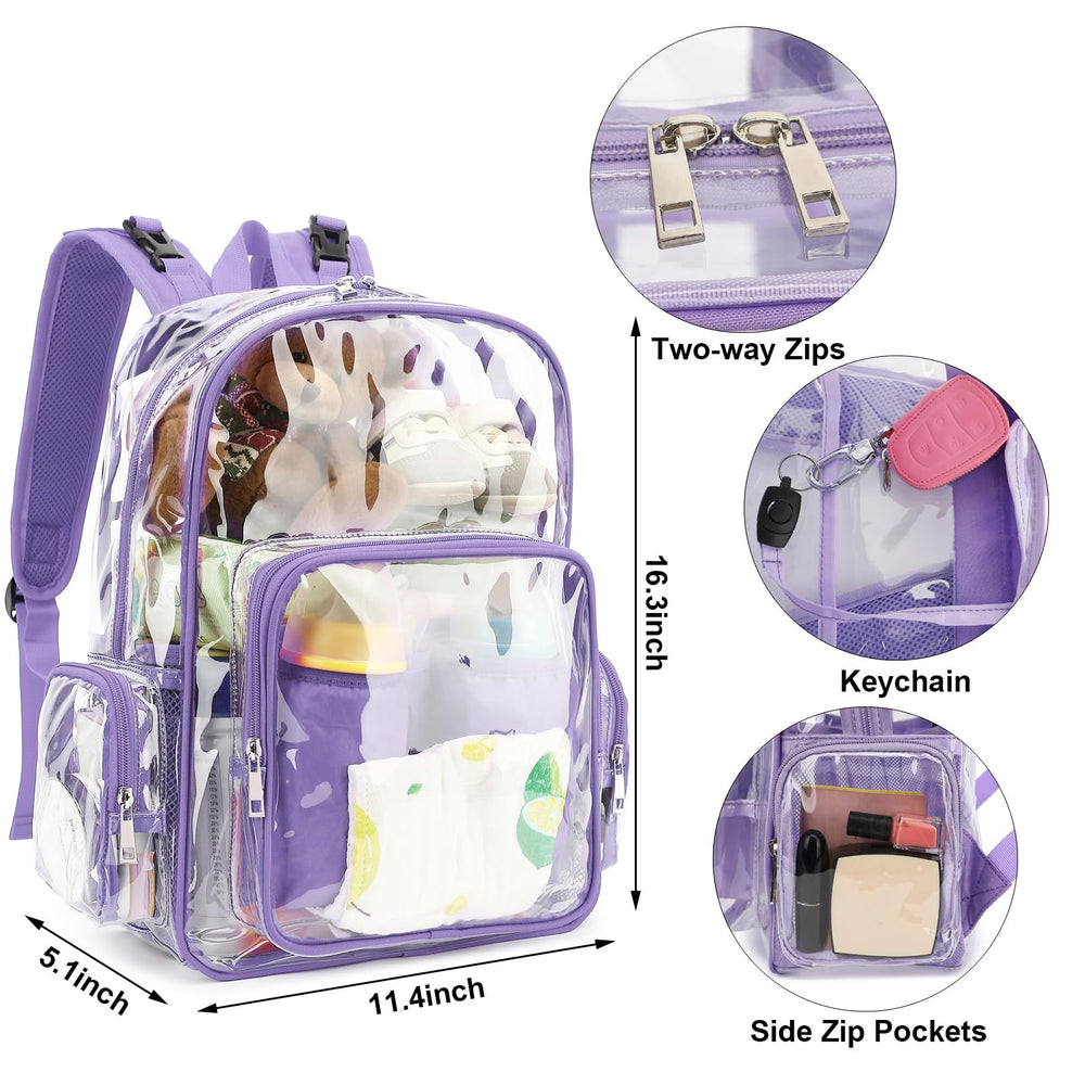 Yusudan clear diaper bag backpack lavender purple comfortable shoulder-strap for all-day wear.