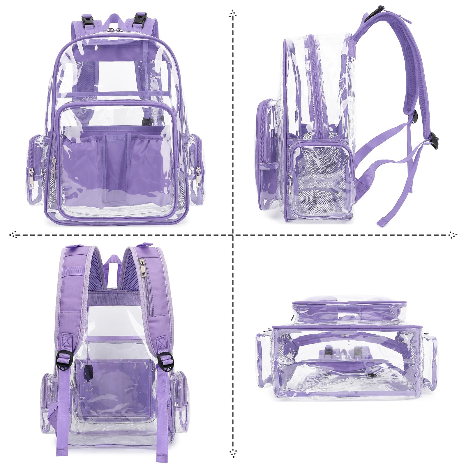 Yusudan clear diaper bag backpack lavender purple waterproof material resists spills during outings.