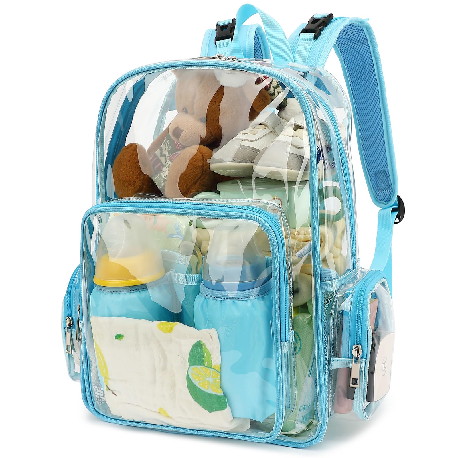 Yusudan clear diaper bag backpack light blue material shows contents at a glance