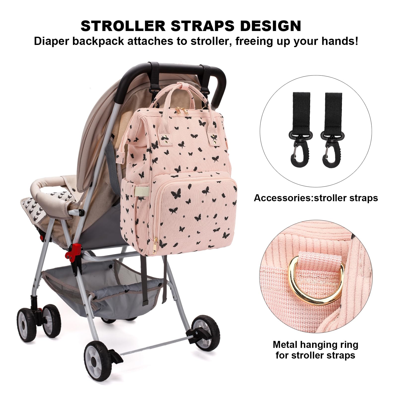 Yusudan Corduroy Diaper Bag ergonomic back panel adds comfortable support.