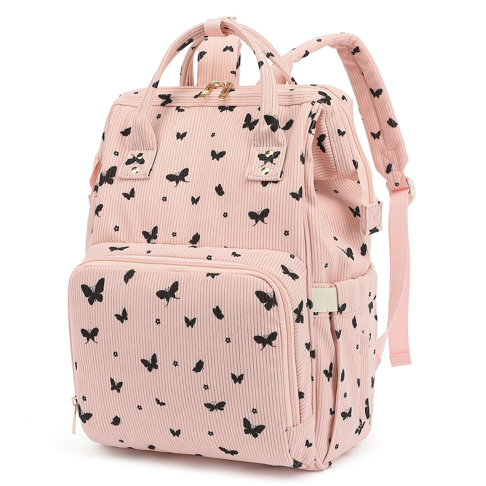 Yusudan Corduroy Diaper Bag front pocket keeps essentials organized for quick access.