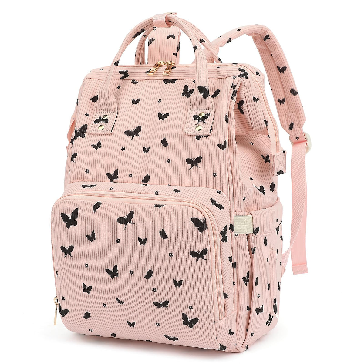 Yusudan Corduroy Diaper Bag front pocket keeps essentials organized for quick access.