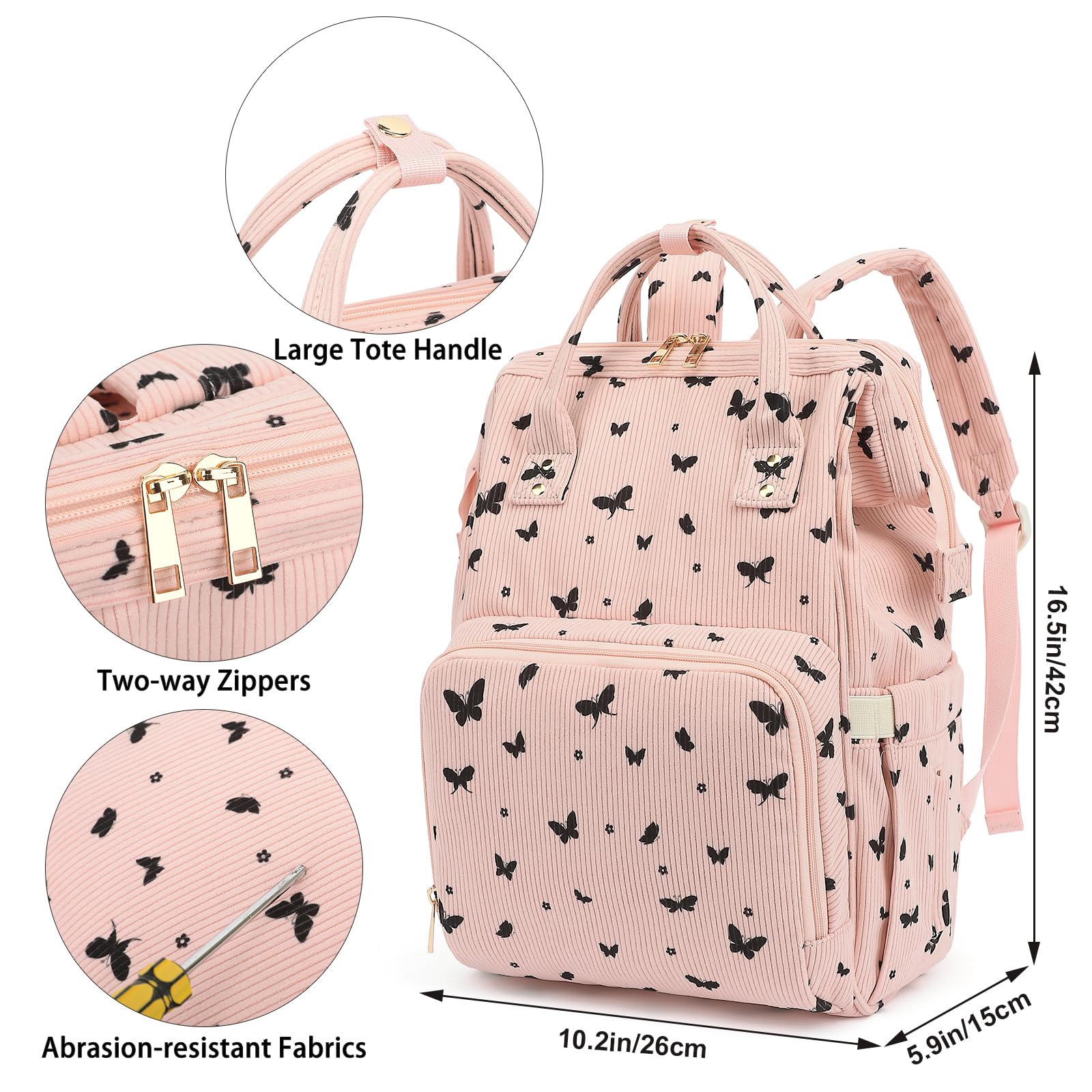 Yusudan Corduroy Diaper Bag handheld carry option for quick trips.