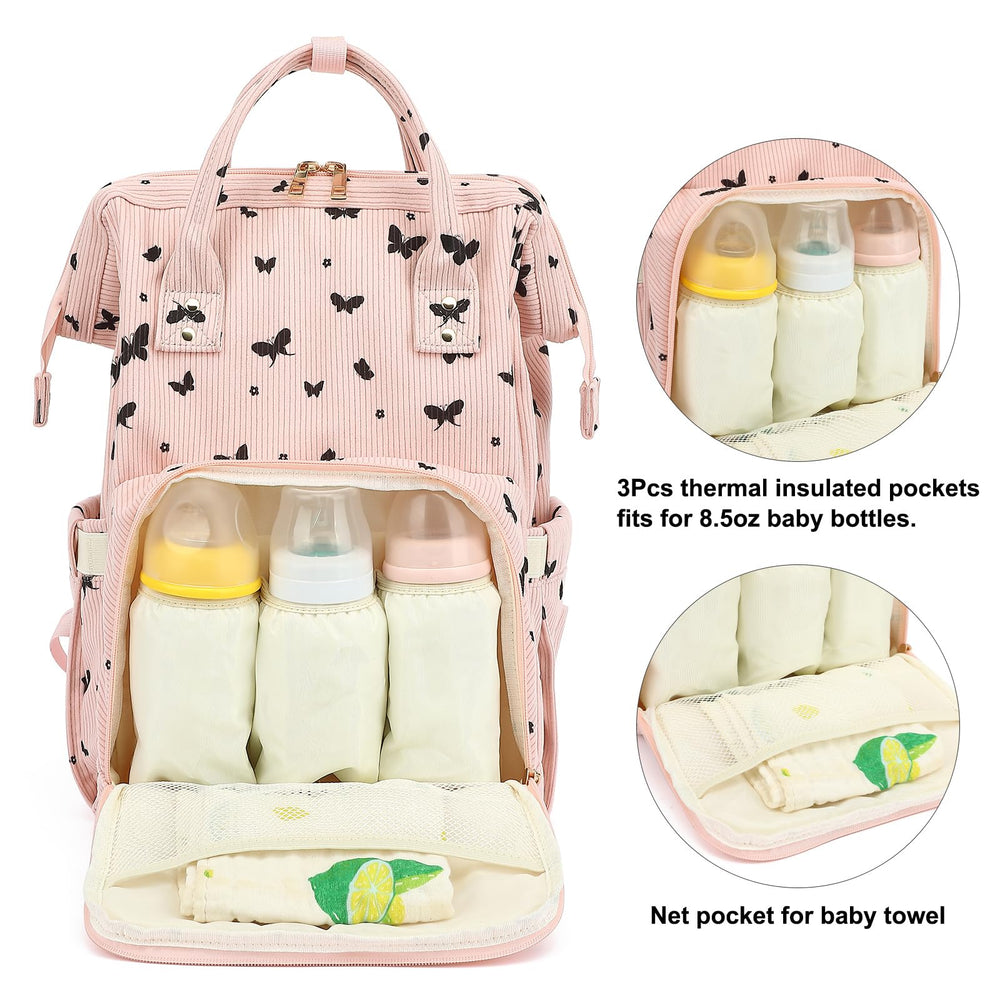 Yusudan Corduroy Diaper Bag main compartment holds diapers and clothes neatly.
