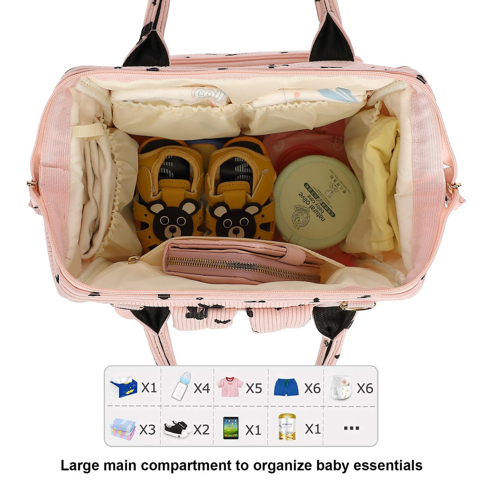 Yusudan Corduroy Diaper Bag stroller straps enable hands-free outings.