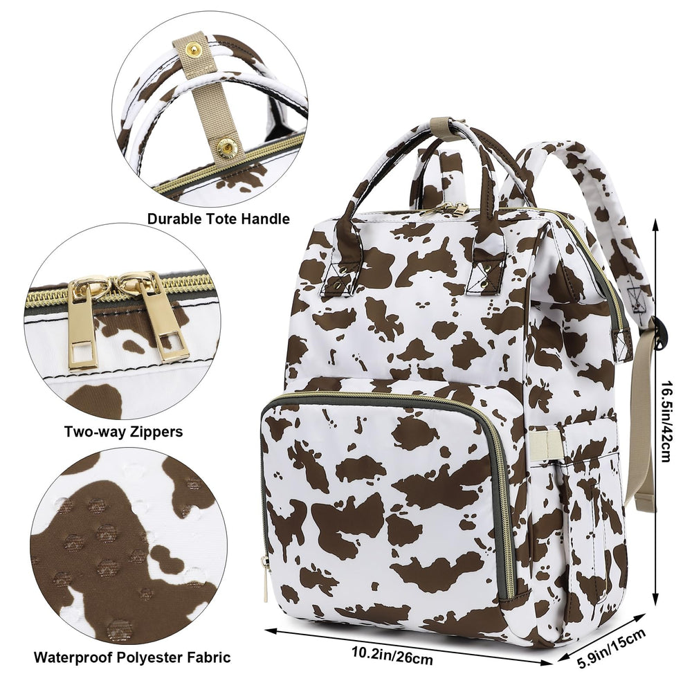 Yusudan cow print diaper bag straps provide mom-friendly carry during outings.