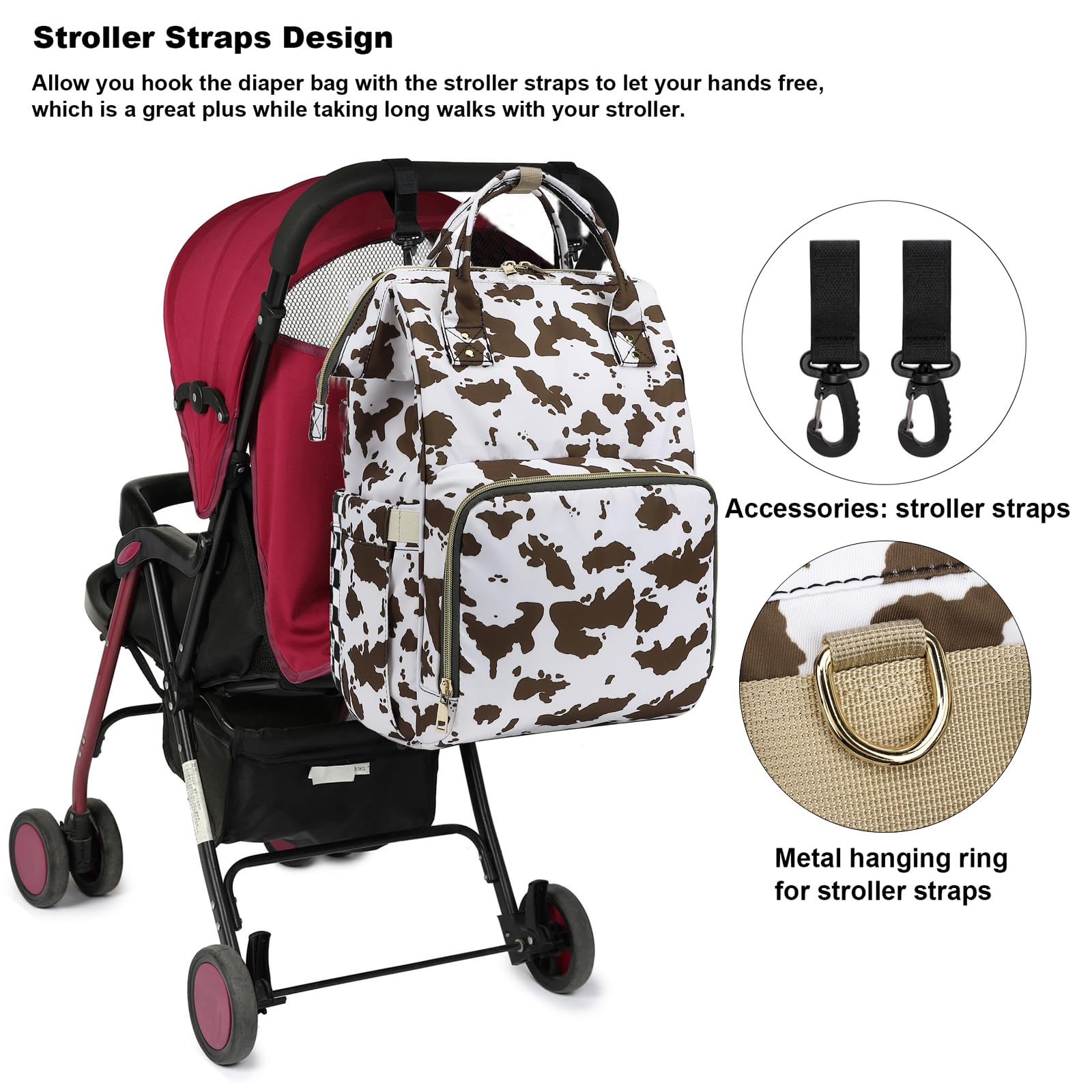 Yusudan cow print diaper bag wet-dry pocket separates damp items.