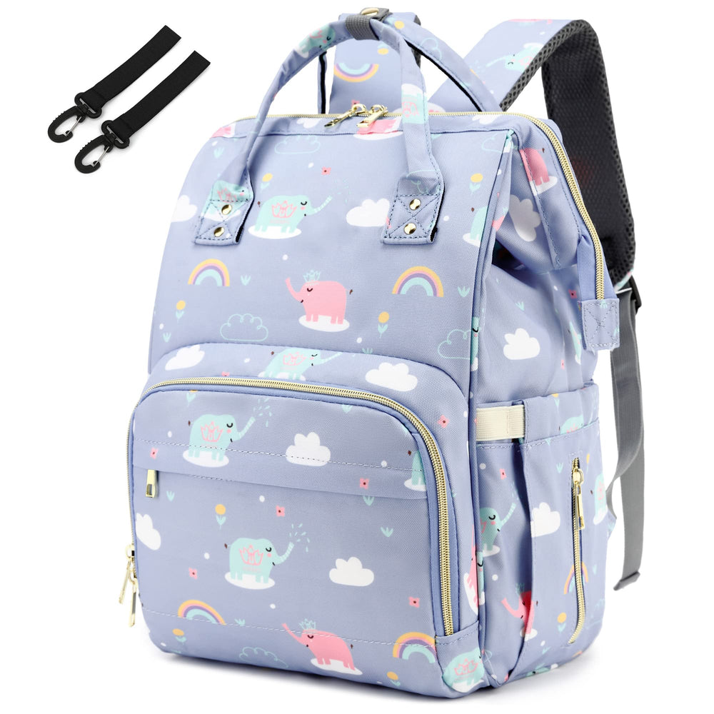 Yusudan Elephant Diaper Backpack front view showing spacious main pocket for baby essentials.
