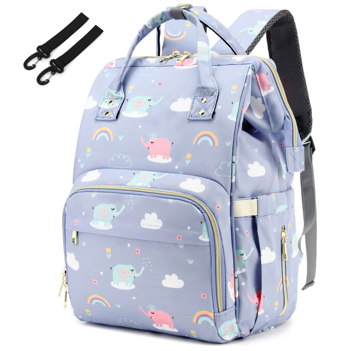 Yusudan Elephant Diaper Backpack front view showing spacious main pocket for baby essentials.