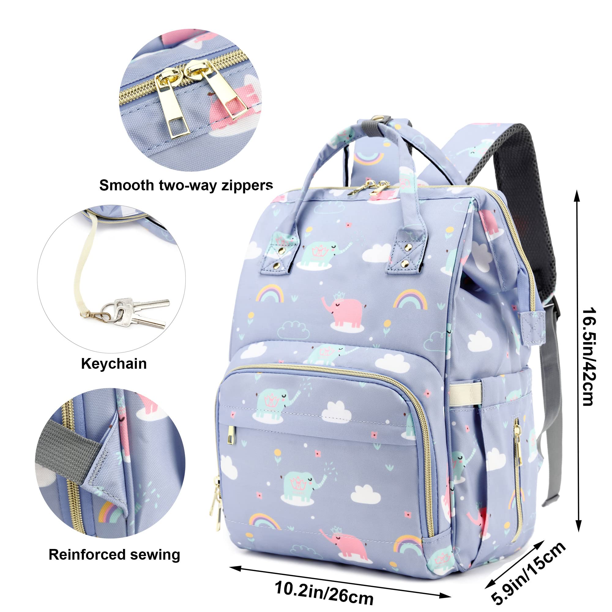 Yusudan Elephant Diaper Backpack wet-dry pocket for messy clothes.