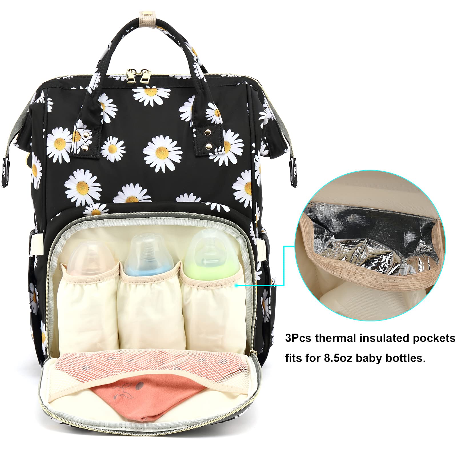 Yusudan Floral Diaper Bag Backpack open main compartment for quick access to essentials